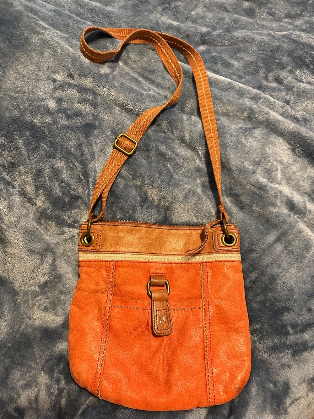 Leather Orange & Tan Crossbody Bag with Adjustable Strap
